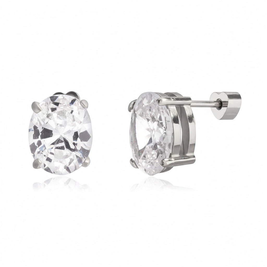 White Silver Stud Earrings