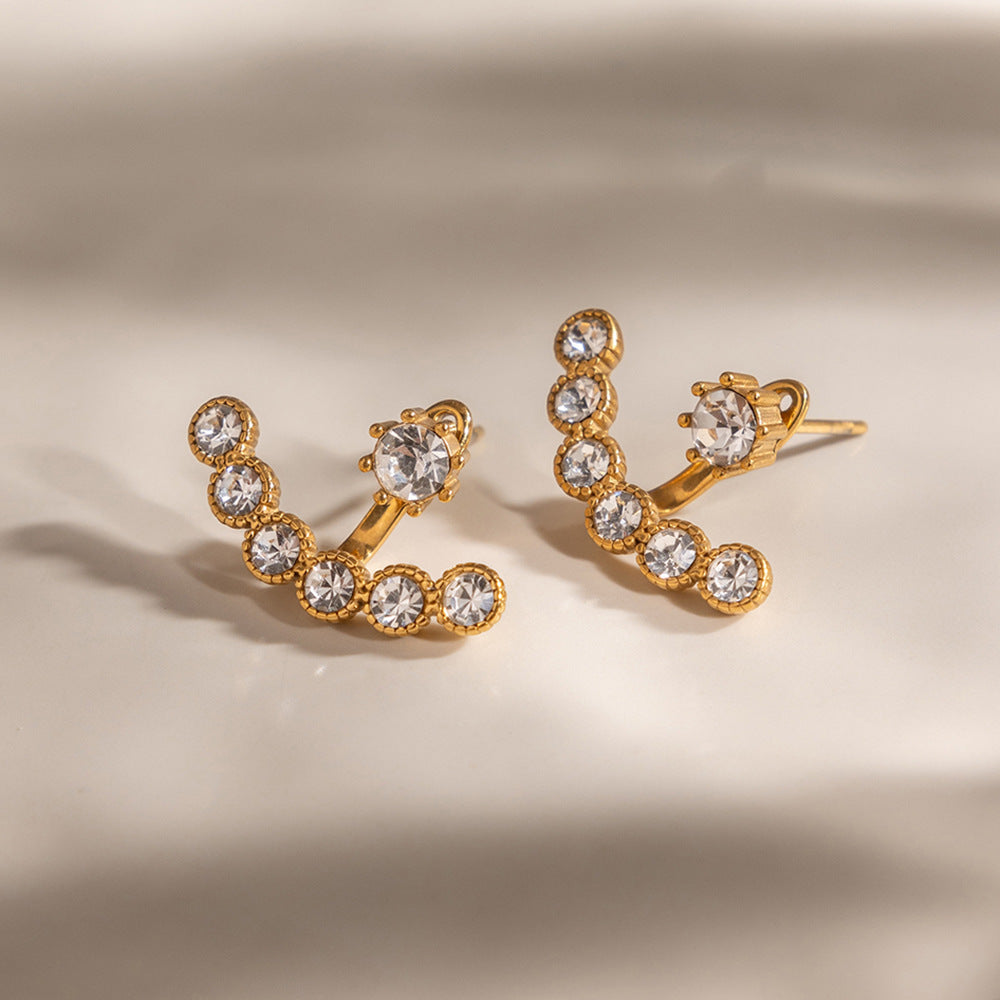Jingqiao 18K gold 316 stainless steel rhinestone earrings, light luxury and high-end design, niche cross-border women's accessories
