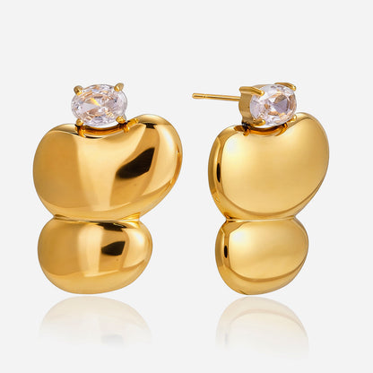 Jingqiao classic style stainless steel egg-shaped zircon glossy geometric earrings, light luxury and high-end earrings for women, cross-border accessories