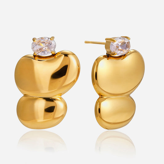 Jingqiao classic style stainless steel egg-shaped zircon glossy geometric earrings, light luxury and high-end earrings for women, cross-border accessories