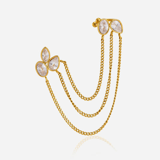 Jingqiao zircon tassel earrings with light luxury and high-end feel ear clips for women, no piercings, stainless steel earrings, titanium steel accessories