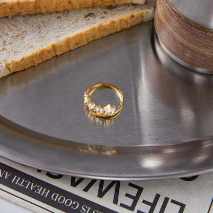 Quiet design classic style 18K gold stainless steel round white zircon line ring stainless steel jewelry