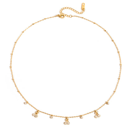 Quiet design classic style 18K gold stainless steel with white diamond cherry pendant necklace stainless steel jewelry wholesale