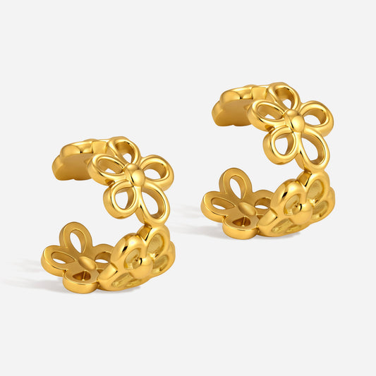 Jingqiao stainless steel floral ear clips for women, no piercings, earrings with design style, titanium steel that doesn't fade your look