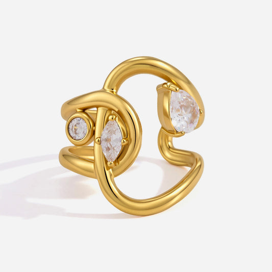 Jingqiao zircon ring, niche high-end feel, titanium steel color-resistant hand ornaments, INS women's stainless steel cross-border jewelry wholesale