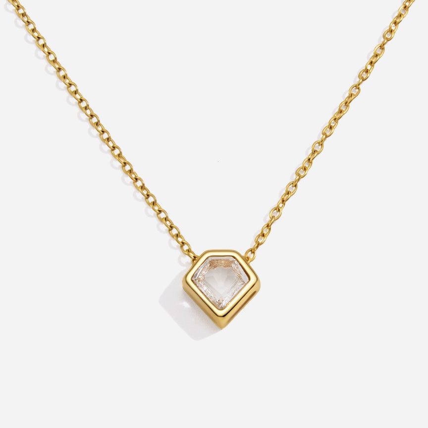 Jingqiao titanium steel necklace, light luxury niche collarbone chain zircon pendant, O-shaped stainless steel necklace for women, European and American cross-border accessories
