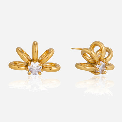 Jingqiao classic style 18K gold stainless steel zircon linear hollow-out earrings, light luxury high-end earrings, cross-border accessories