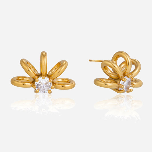 Jingqiao classic style 18K gold stainless steel zircon linear hollow-out earrings, light luxury high-end earrings, cross-border accessories