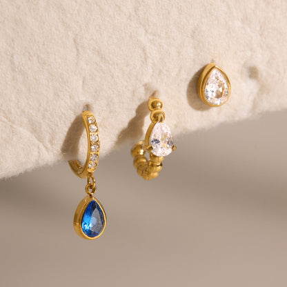 Jingqiao European and American Earring Set for Women, 18K Gold Stainless Steel Waterdrop-shaped Zircon Earrings, Cross-border Personalized Elegant Earrings