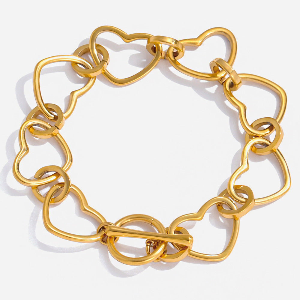 Jingqiao design classic style 18K gold stainless steel hollow heart chain OT clasp stainless steel bracelet accessory