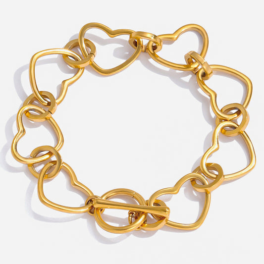 Jingqiao design classic style 18K gold stainless steel hollow heart chain OT clasp stainless steel bracelet accessory