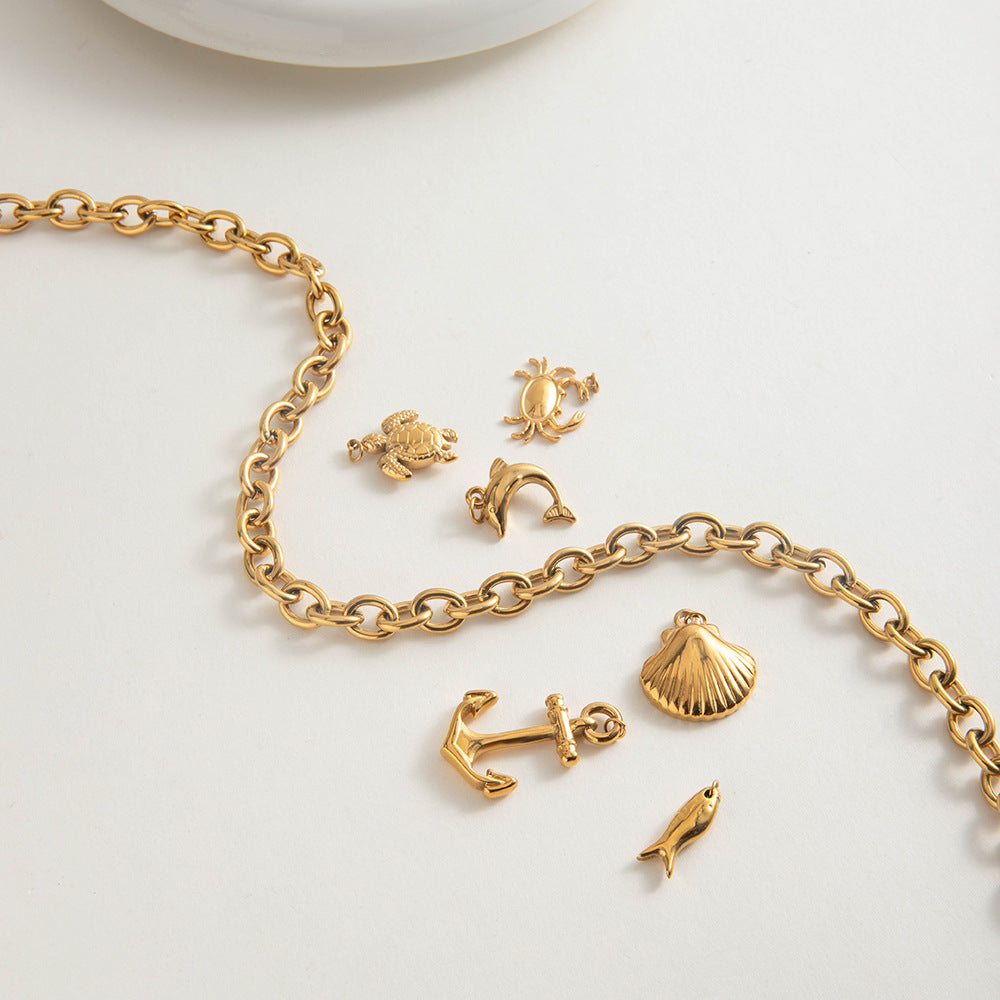 Quiet design, European and American modern classic 18K gold stainless steel thickened round line cross chain necklace stainless steel jewelry