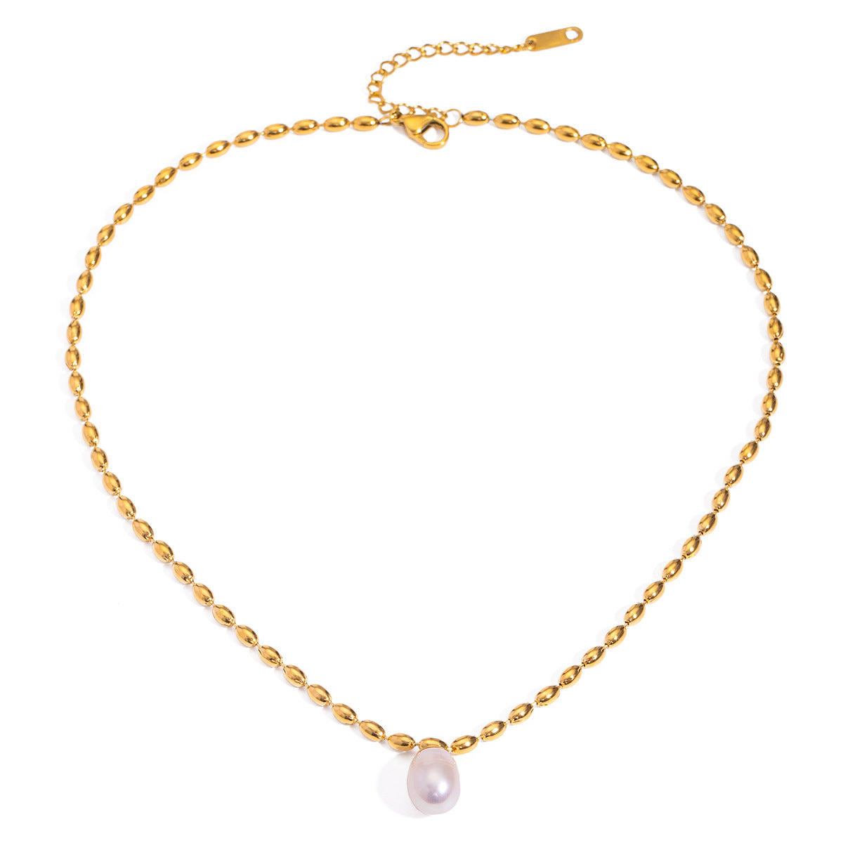 Quiet and charming design 18k gold pearl pendant necklace, titanium steel light luxury niche collarbone chain, high-end cross-border accessory