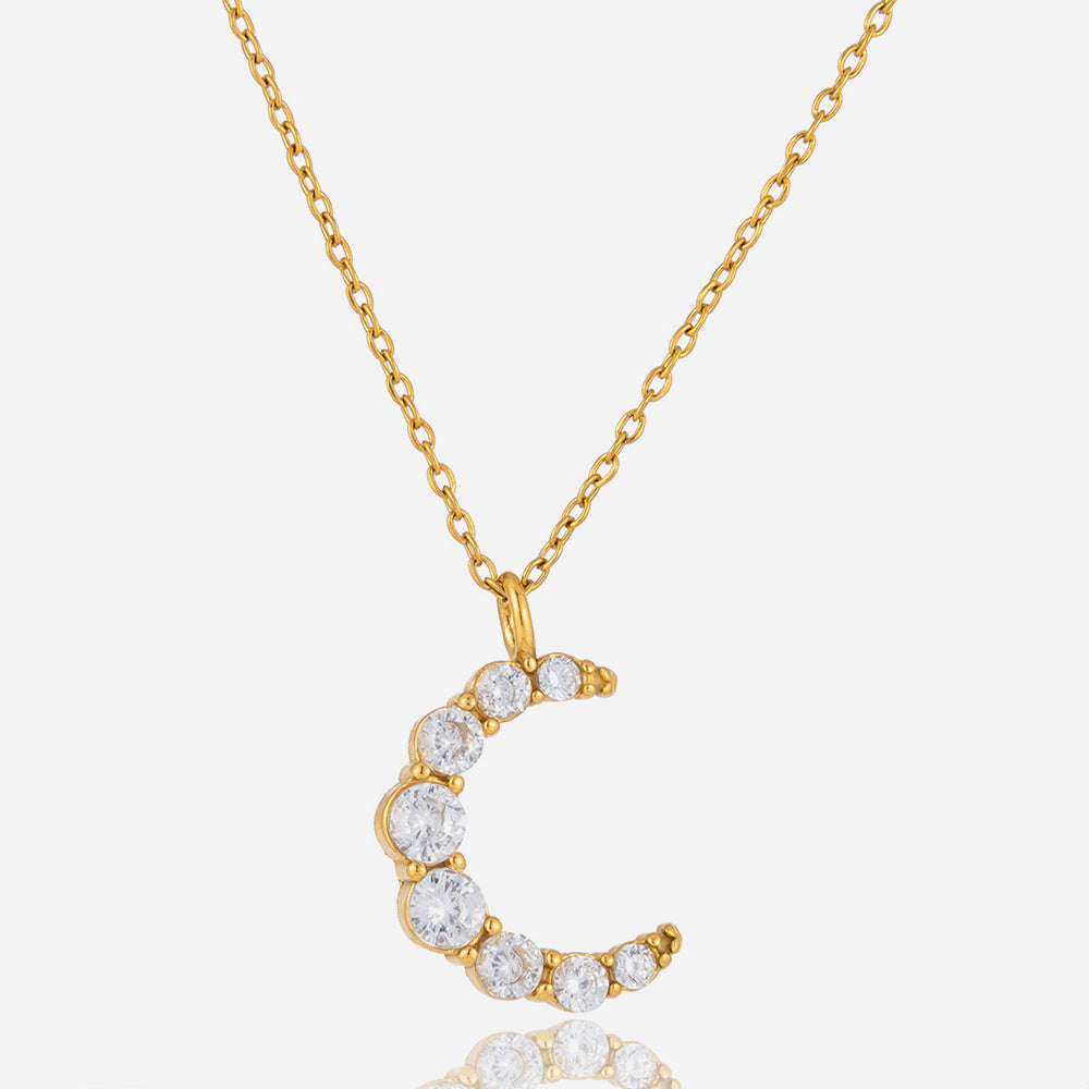 Jingqiao European and American white round zircon moon pendant, stainless steel necklace, cross-border minimalist fashion versatile accessory for women