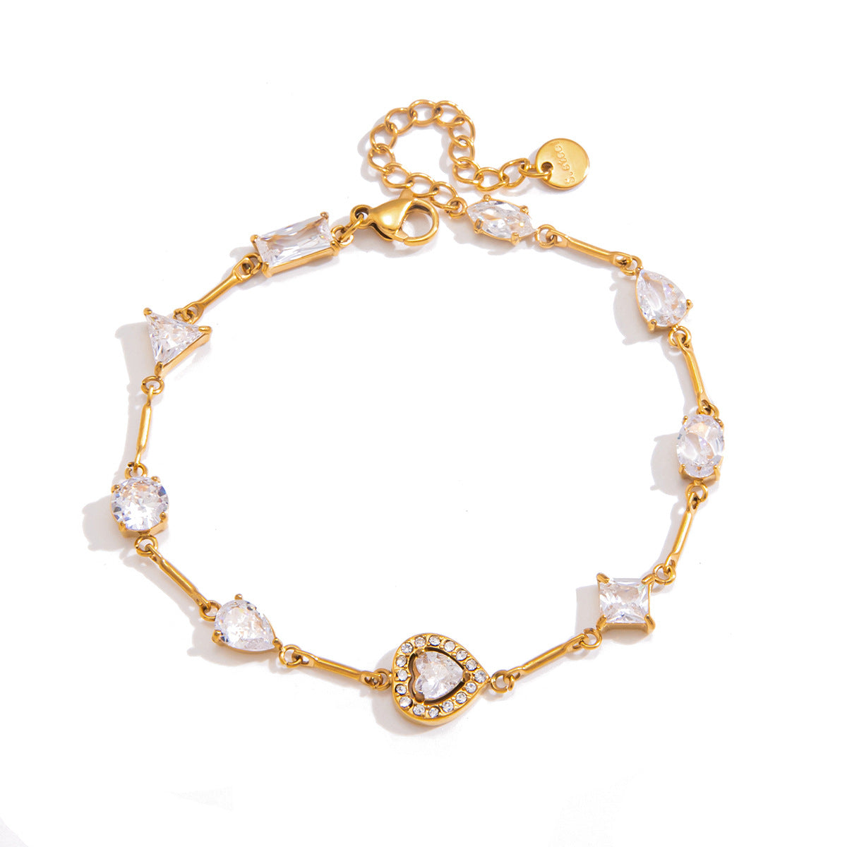 Jingqiao Cross-border Heart-Shaped Zircon Titanium Steel Bracelet for Women, Light Luxury High-End Bracelet, Stainless Steel 18k Gold Jewelry, Niche Accessory