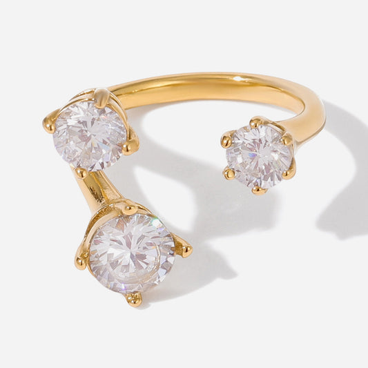 Classic style with a quiet and charming design, 16K gold stainless steel with white zircon and asymmetrical branch opening, adjustable ring