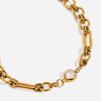 Classic style 18K gold stainless steel with white zircon 3:1 chain, handmade chain necklace with a quiet and charming design