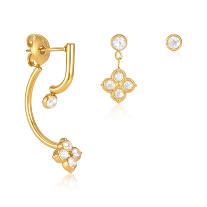 Jingqiao titanium steel earring set, four-leaf clover zircon pendant, front and back stud earrings, stainless steel earrings, cross-border wholesale for women