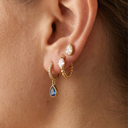 Jingqiao European and American Earring Set for Women, 18K Gold Stainless Steel Waterdrop-shaped Zircon Earrings, Cross-border Personalized Elegant Earrings