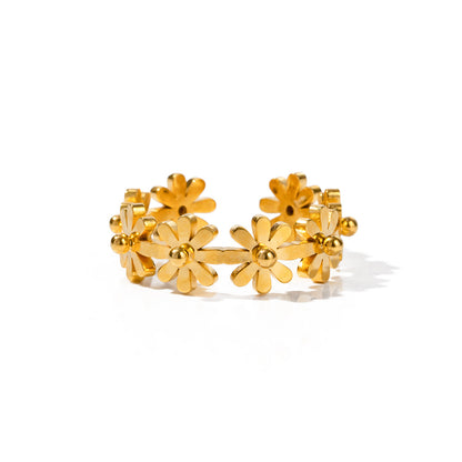 Jingqiao Design 18K Gold Stainless Steel Daisy Flower Ring, Trendy Versatile Fashion Accessories Versatile Wholesale