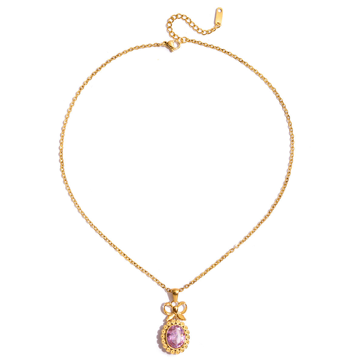 Jingqiao vintage pink zircon necklace accessories for women, stainless steel jewelry, light luxury high-end cross-border accessories, niche designs
