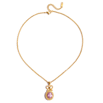 Jingqiao vintage pink zircon necklace accessories for women, stainless steel jewelry, light luxury high-end cross-border accessories, niche designs