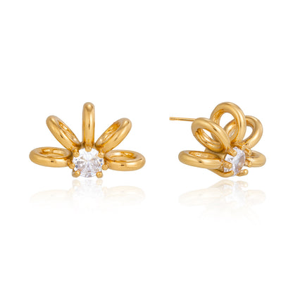 Jingqiao classic style 18K gold stainless steel zircon linear hollow-out earrings, light luxury high-end earrings, cross-border accessories