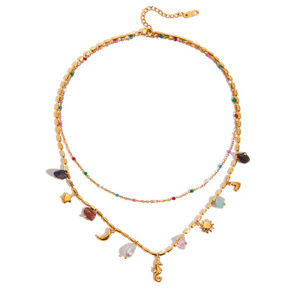 Jingqiao Design vacation-style 18K gold stainless steel pearl heart cross with white diamond cross pendant necklace