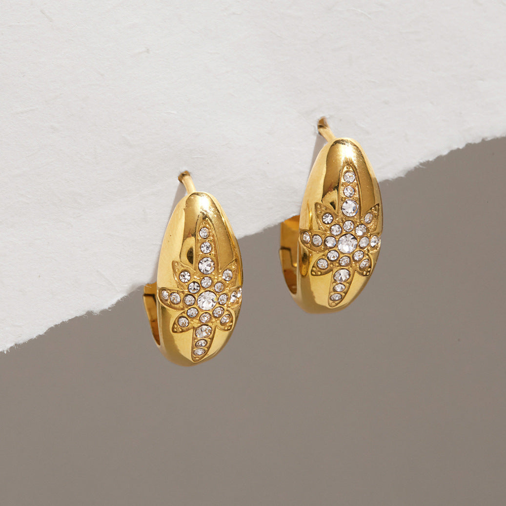 Jingqiao titanium steel earrings, rhinestone eight-pointed star earrings, stainless steel earrings, light luxury and high-end cross-border jewelry wholesale for women