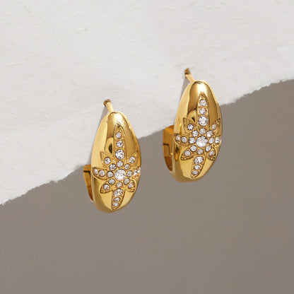 Jingqiao titanium steel earrings, rhinestone eight-pointed star earrings, stainless steel earrings, light luxury and high-end cross-border jewelry wholesale for women