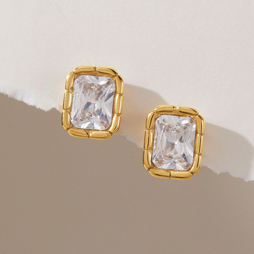 Jingqiao titanium steel zircon stud earrings, light luxury high-end original ribbed trimmed accessories, stainless steel cross-border wholesale