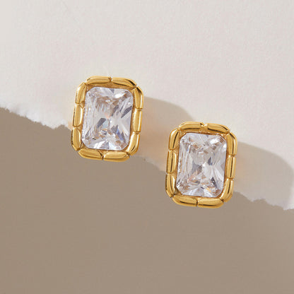 Jingqiao titanium steel zircon stud earrings, light luxury high-end original ribbed trimmed accessories, stainless steel cross-border wholesale