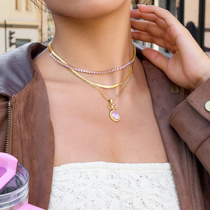Jingqiao vintage pink zircon necklace accessories for women, stainless steel jewelry, light luxury high-end cross-border accessories, niche designs
