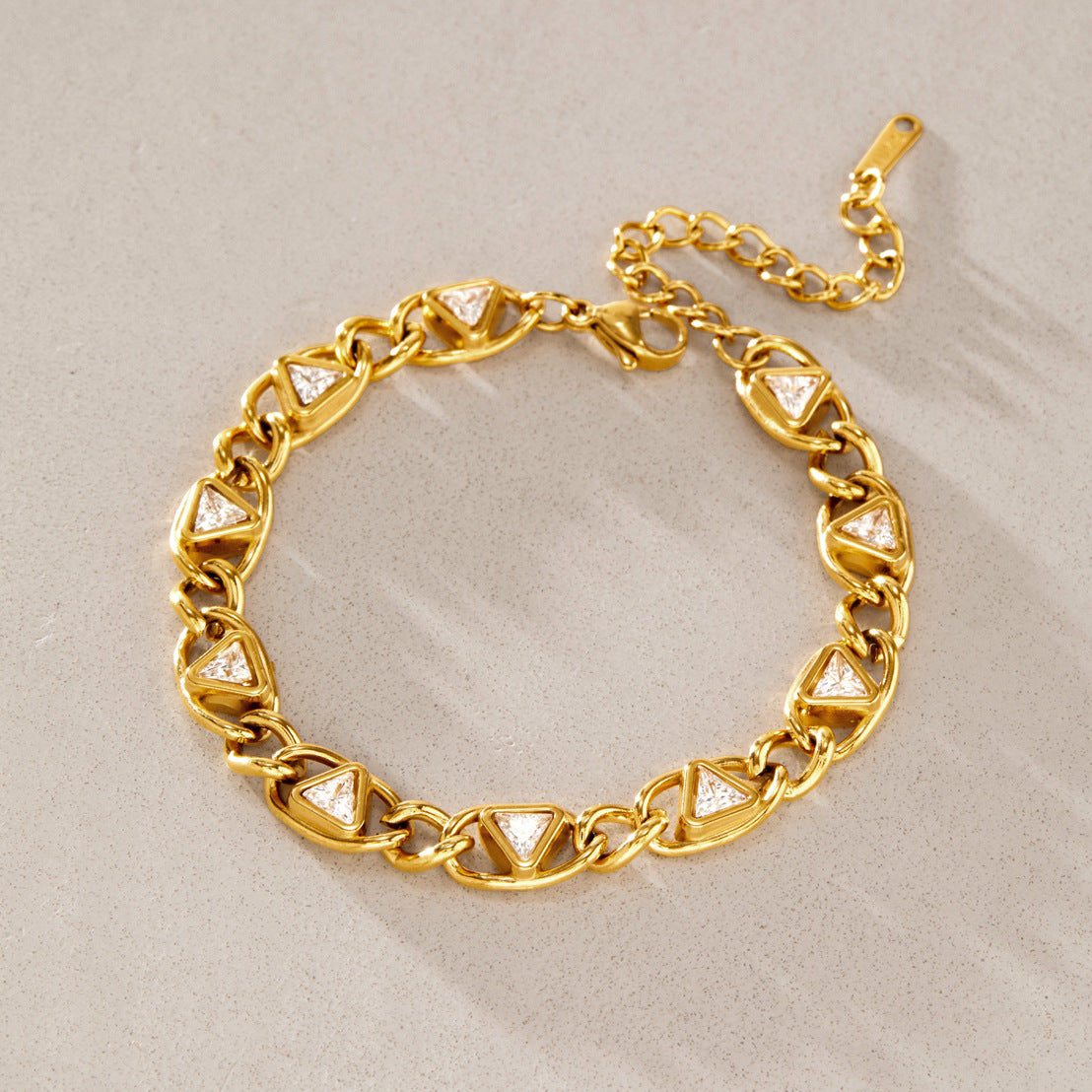 Jingqiao titanium steel bracelet, light luxury niche triangular zircon chain, sports tennis chain, stainless steel cross-border bracelet for women