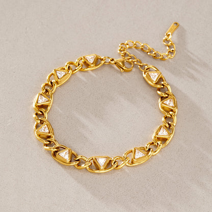Jingqiao titanium steel bracelet, light luxury niche triangular zircon chain, sports tennis chain, stainless steel cross-border bracelet for women