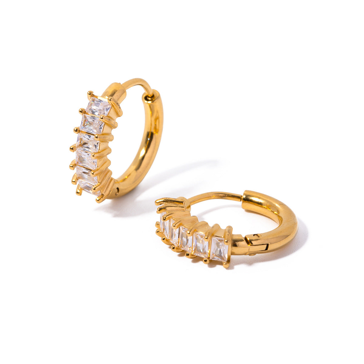 French vintage minimalist fashionable commuter-style earrings, 18k gold stainless steel zircon inlaid earrings, round earrings