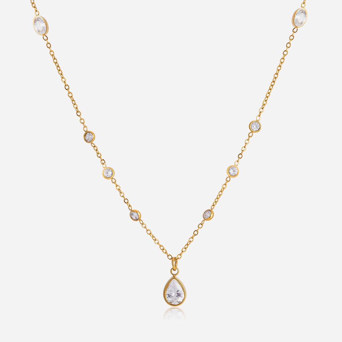 Jingqiao Classic Style 18K Gold Stainless Steel Waterdrop Zircon Necklace Light Luxury Niche Cross-border Accessories Design Niche