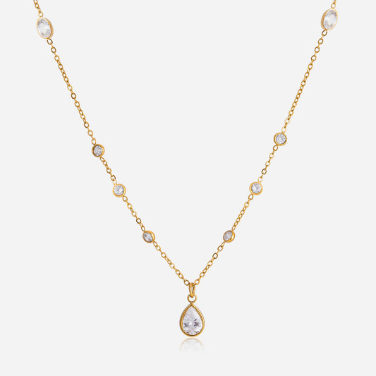 Jingqiao Classic Style 18K Gold Stainless Steel Waterdrop Zircon Necklace Light Luxury Niche Cross-border Accessories Design Niche