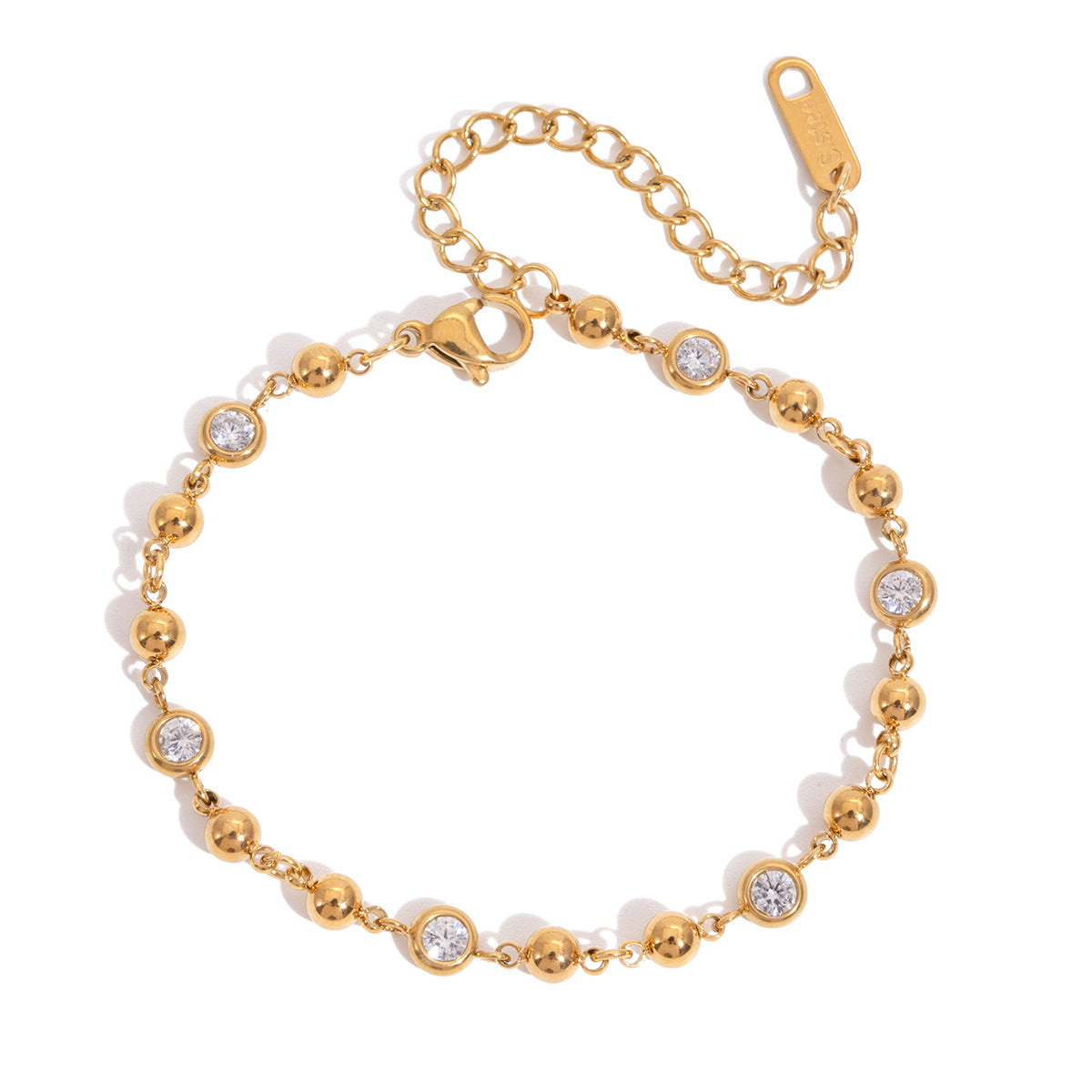 Jingqiao European and American Unique Round Zircon Stainless Steel Bracelet, Versatile Fashion Goddess Gift, Cross-border Accessories Wholesale