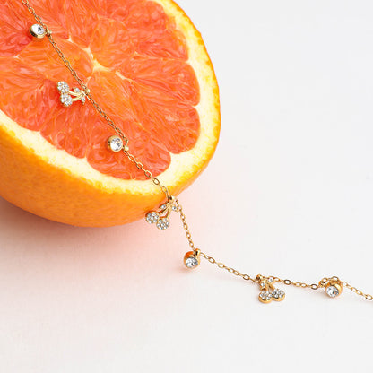 Quiet design classic style 18K gold stainless steel with white diamond cherry pendant necklace stainless steel jewelry wholesale