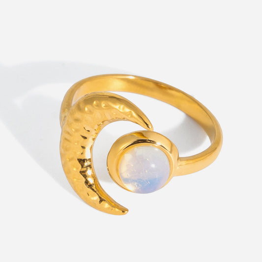 Jingqiao European and American stainless steel 18K opal moon ring, cross-border accessory, elegant fashion, high-end style for women