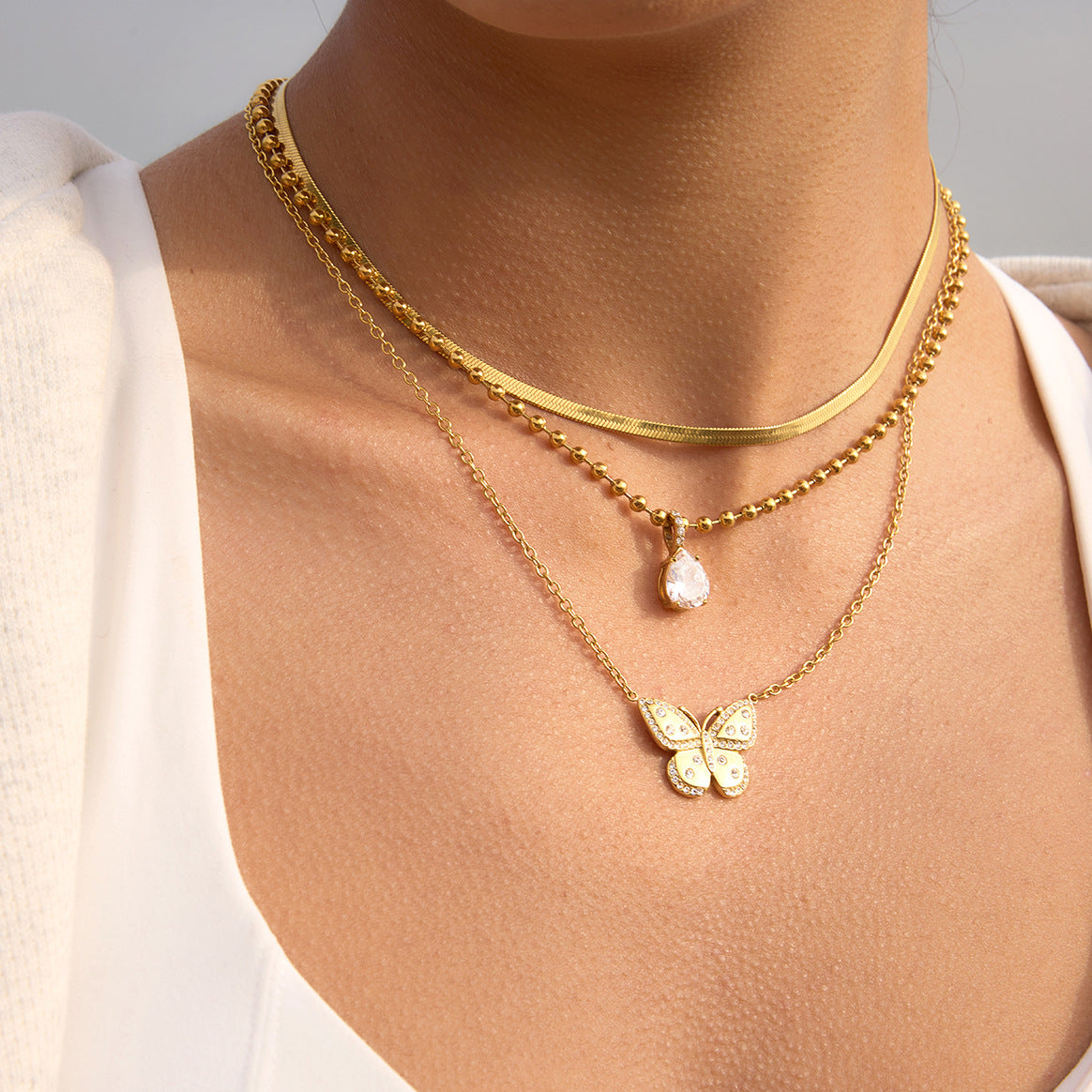 Rhinestone Butterfly Necklace