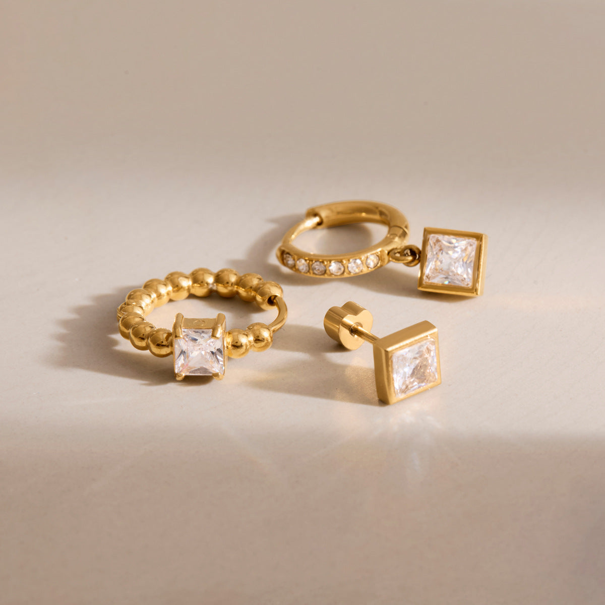 Jingqiao European and American Earring Set for Women, 18k Gold Stainless Steel Zircon Earrings, Cross-border INS Elegant High-End Earrings