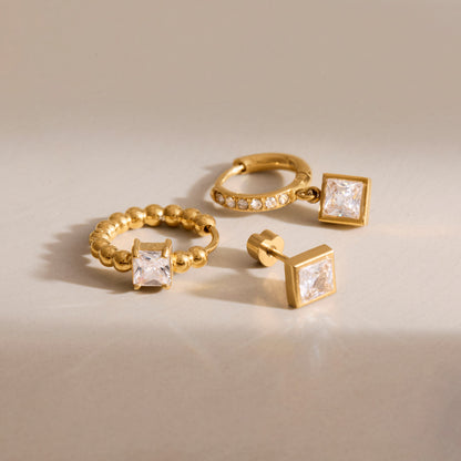 Jingqiao European and American Earring Set for Women, 18k Gold Stainless Steel Zircon Earrings, Cross-border INS Elegant High-End Earrings