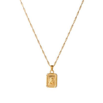 Jingqiao cross-border women's necklace jewelry, niche high-end light luxury square brand embossed angel pendant, titanium steel 18k gold jewelry