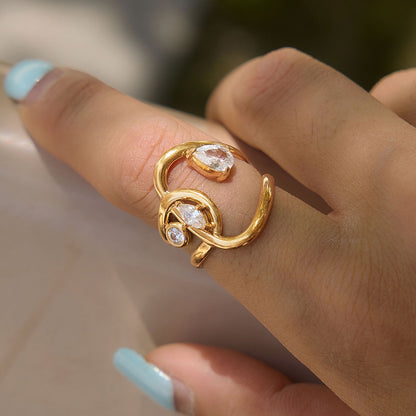 Jingqiao zircon ring, niche high-end feel, titanium steel color-resistant hand ornaments, INS women's stainless steel cross-border jewelry wholesale