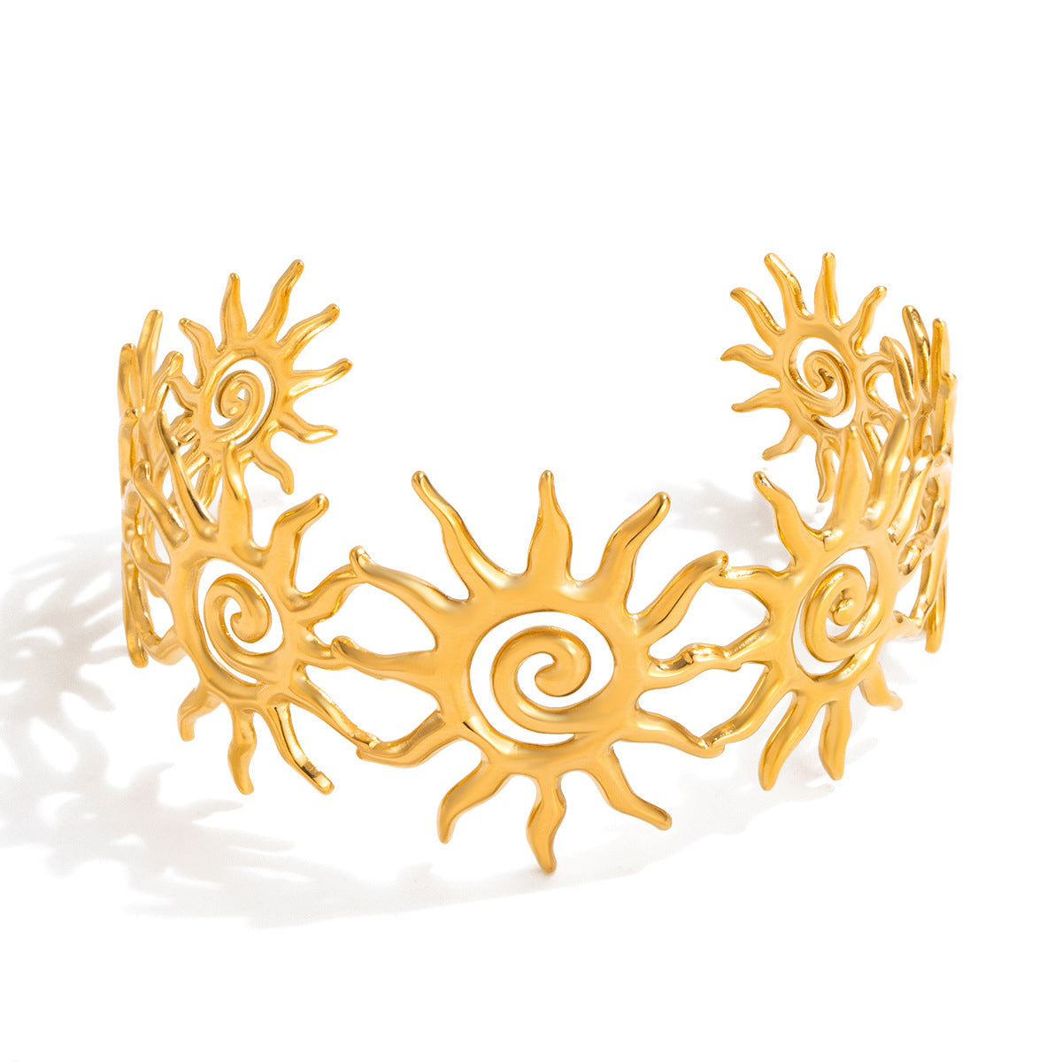 Quiet design classic style 18K gold stainless steel hammered spiral openwork sun opening stainless steel bracelet