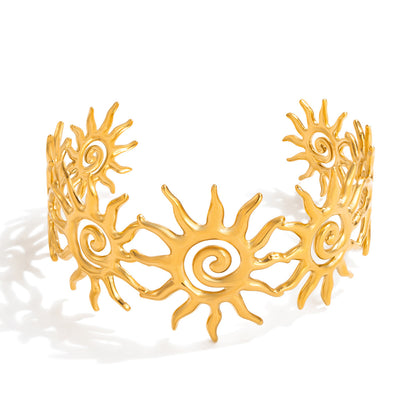 Quiet design classic style 18K gold stainless steel hammered spiral openwork sun opening stainless steel bracelet