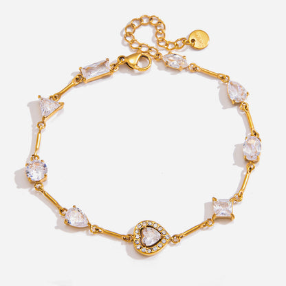 Jingqiao Cross-border Heart-Shaped Zircon Titanium Steel Bracelet for Women, Light Luxury High-End Bracelet, Stainless Steel 18k Gold Jewelry, Niche Accessory