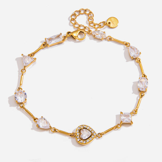 Jingqiao Cross-border Heart-Shaped Zircon Titanium Steel Bracelet for Women, Light Luxury High-End Bracelet, Stainless Steel 18k Gold Jewelry, Niche Accessory